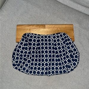 Navy Geometric Print Clutch with Wood Frame